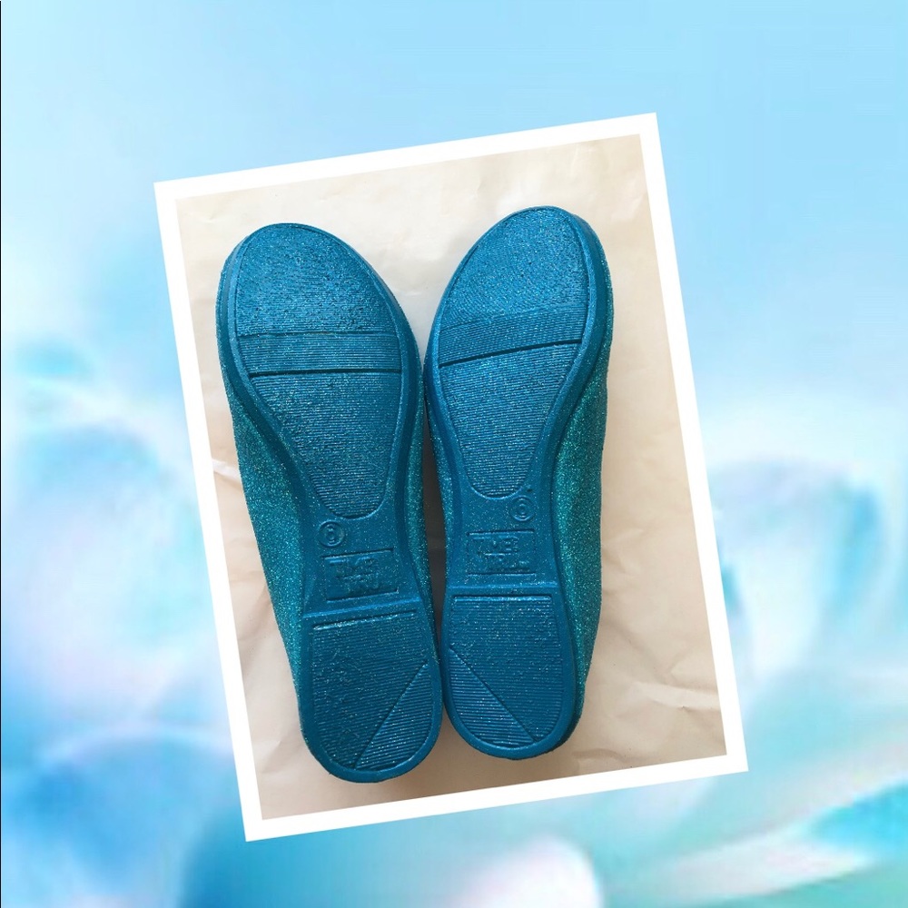 Women’s Electric Light Blue Glitter Custom Flats - Picture 6 of 7